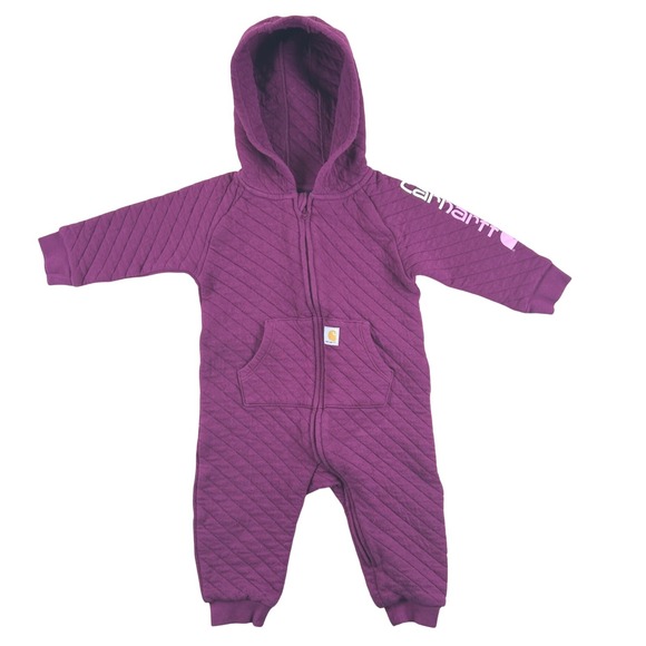 Carhartt Other - Carhartt Quilted Zip-Up Coverall Baby 9M Purple Hooded Jumpsuit QX5417